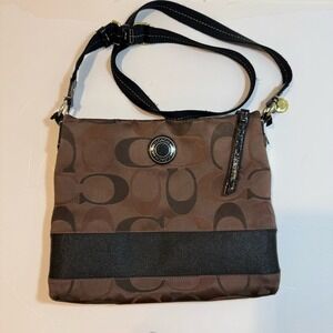 Coach Signature C Brown Crossbody Bag F20061 Canvas Preppy Travel Y2K Academia